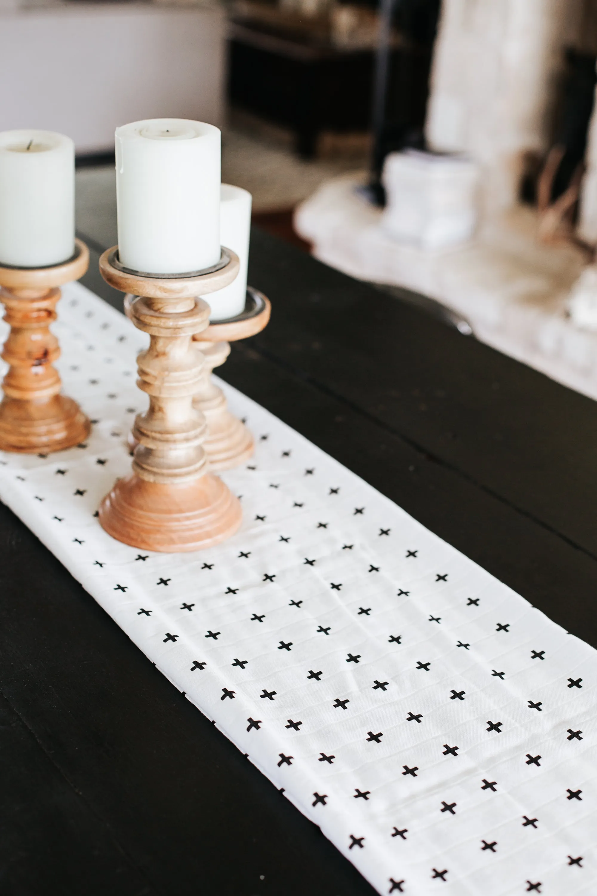 Organic Cotton Muslin Table Runner - Swiss Cross