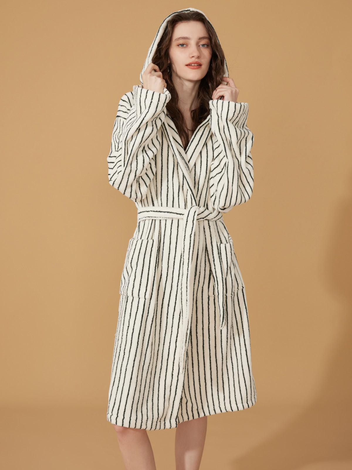 Organic Cotton Striped Bathrobe White