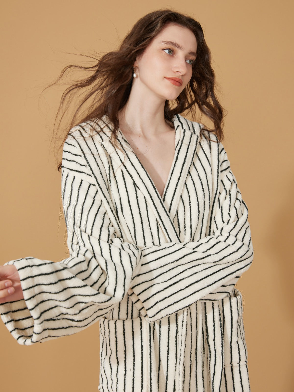 Organic Cotton Striped Bathrobe White