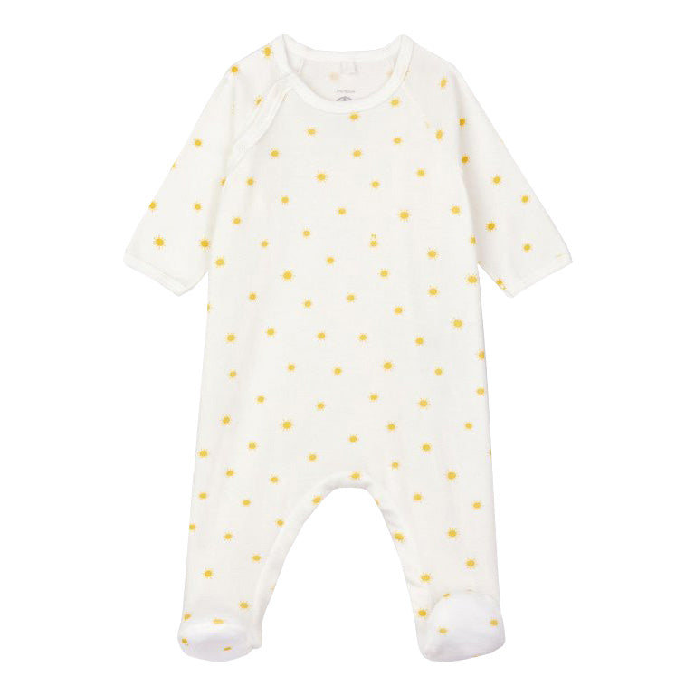 Petit Bateau Organic Cotton Side Snap Footie - Sunshine Print - Cream