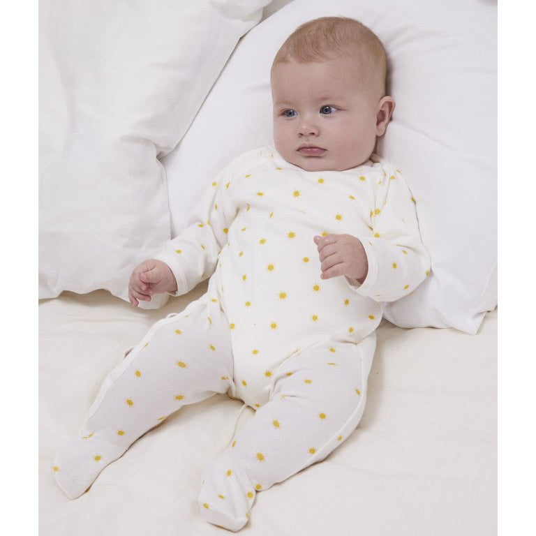 Petit Bateau Organic Cotton Side Snap Footie - Sunshine Print - Cream