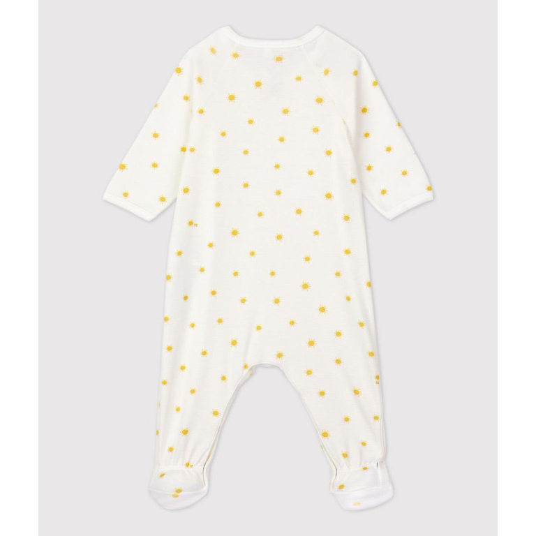 Petit Bateau Organic Cotton Side Snap Footie - Sunshine Print - Cream