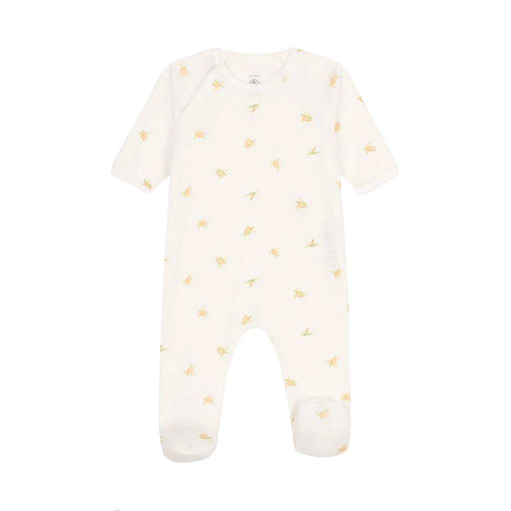 Petit Bateau Organic Cotton Side Snap Footie - Turtle Print - White