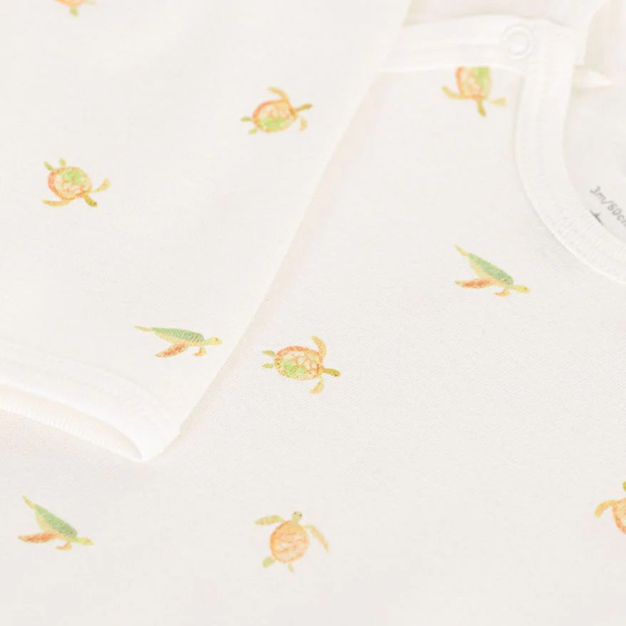 Petit Bateau Organic Cotton Side Snap Footie - Turtle Print - White