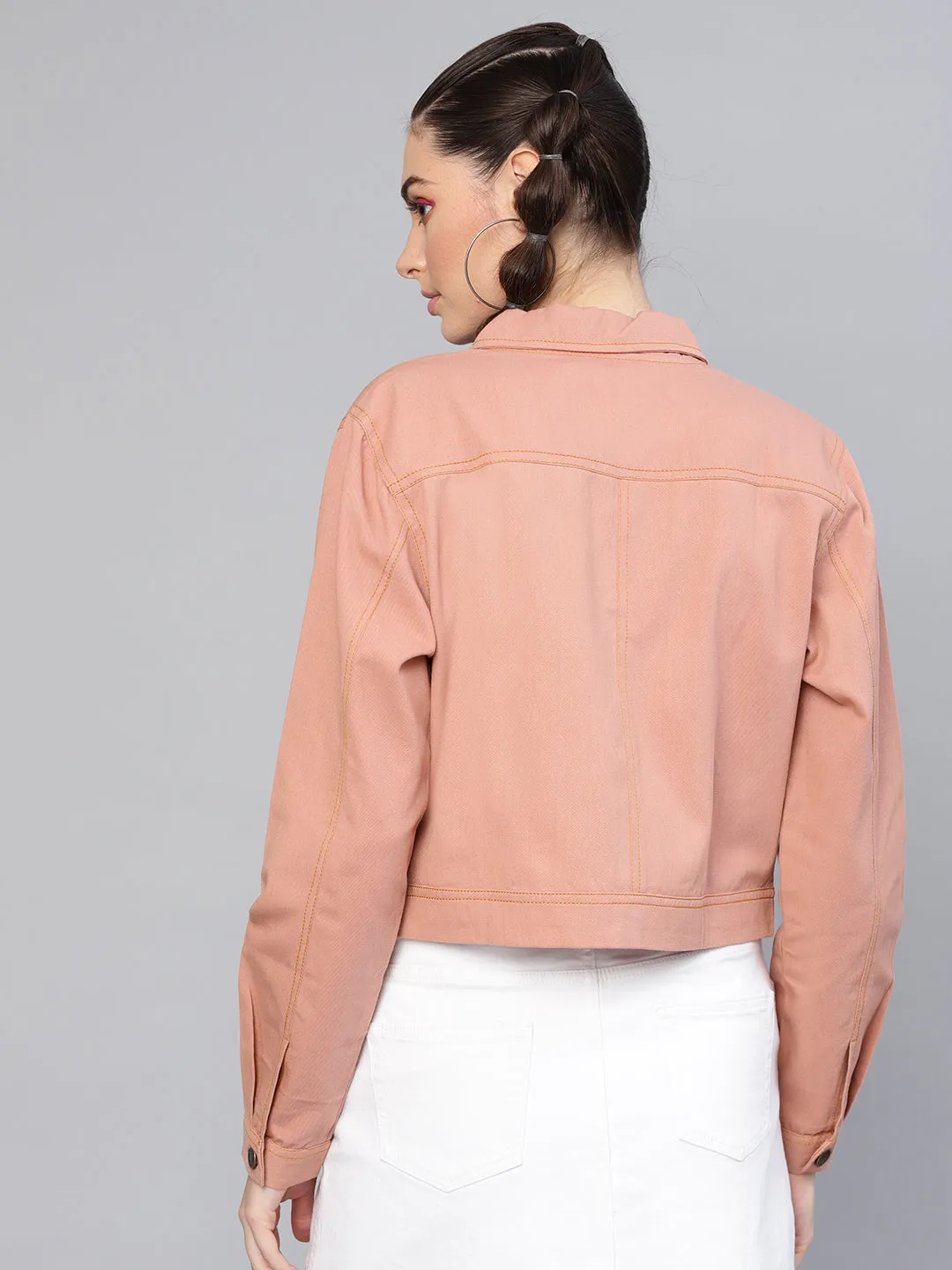 Pink Denim Crop Jacket