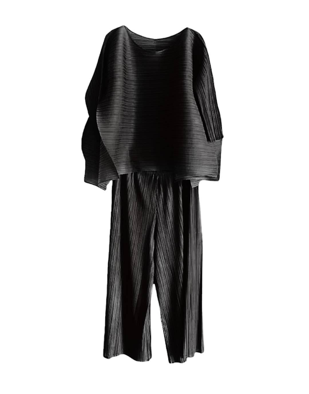 Pleated Silky Trousers Coord Set