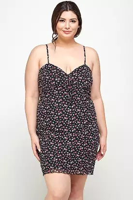 Plus Size Ditsy Floral Print On Mesh Fabric Cami Dress