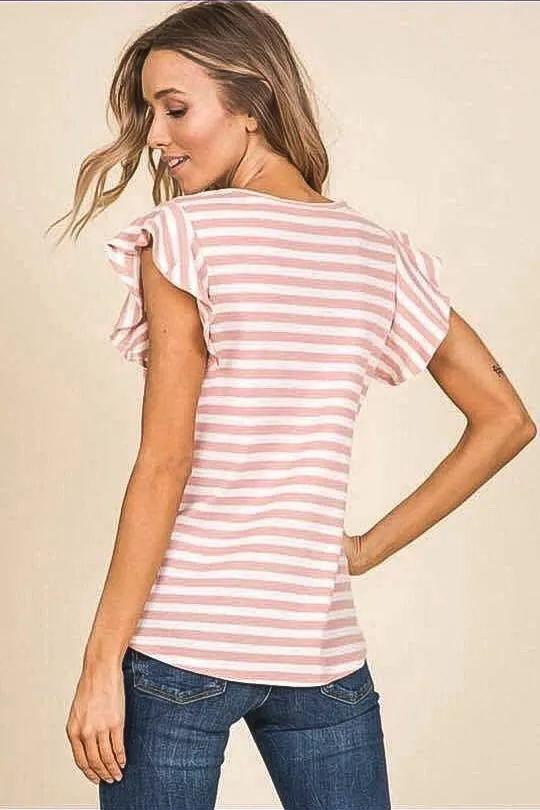 Pretty in Pink Striped Top with Ruffle Sleeve