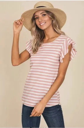 Pretty in Pink Striped Top with Ruffle Sleeve