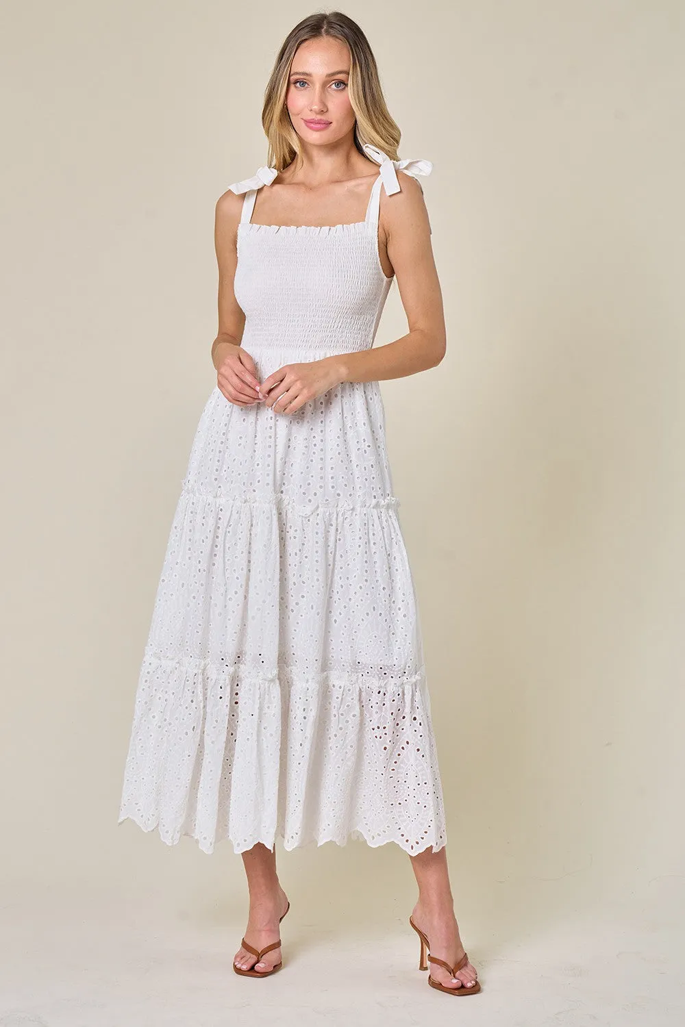 Sam Smocked Eyelet Midi Dress