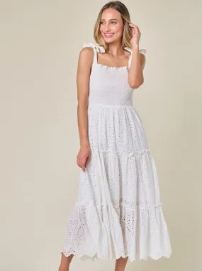 Sam Smocked Eyelet Midi Dress