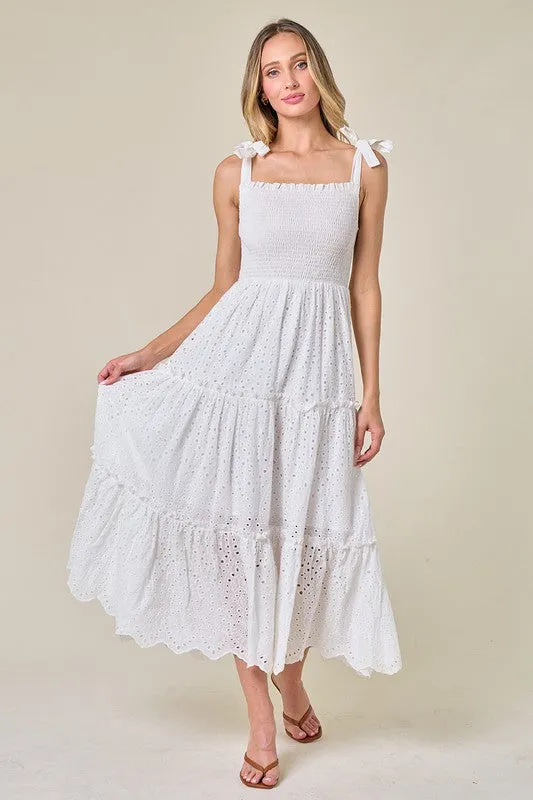 Sam Smocked Eyelet Midi Dress