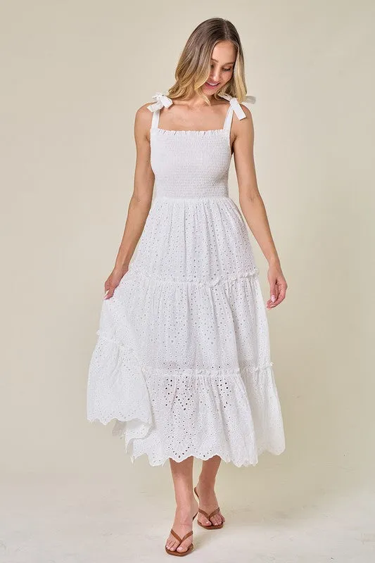 Sam Smocked Eyelet Midi Dress