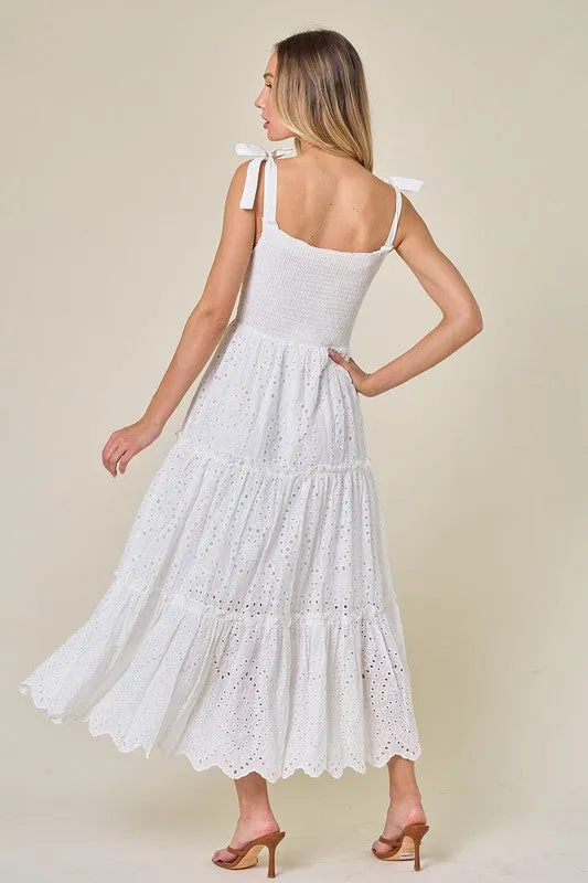 Sam Smocked Eyelet Midi Dress