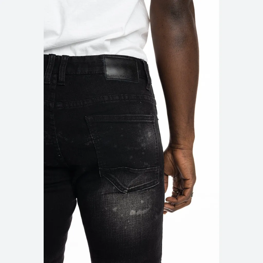 Slim Tapered Graphic Patched Jeans - Dusty Black