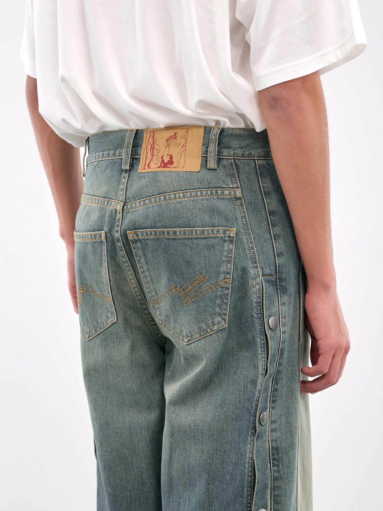 Snap-Button Jeans (240WD02501-BLUE-DIRTY-YELLOW)