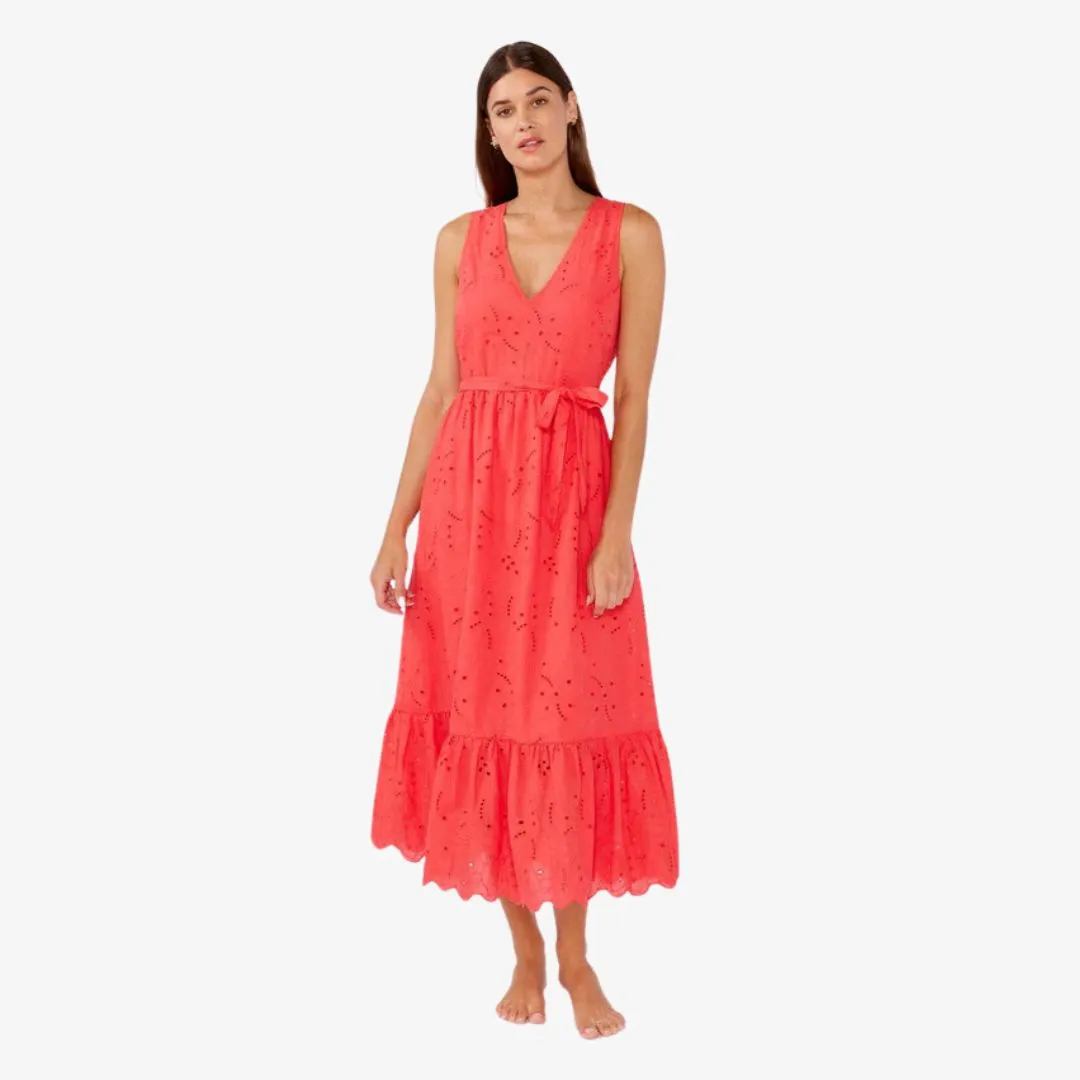 Sweetpea Eyelet Midi Dress (Coral)