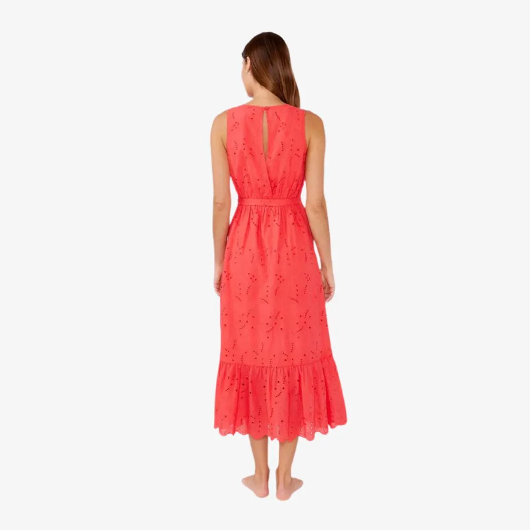 Sweetpea Eyelet Midi Dress (Coral)