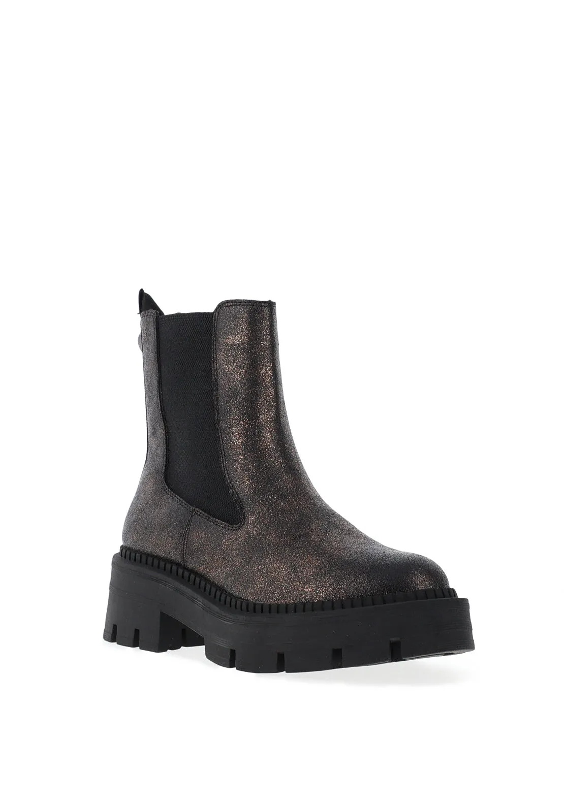 Tamaris Bronze Glitter Chunky Chelsea Boots, Black