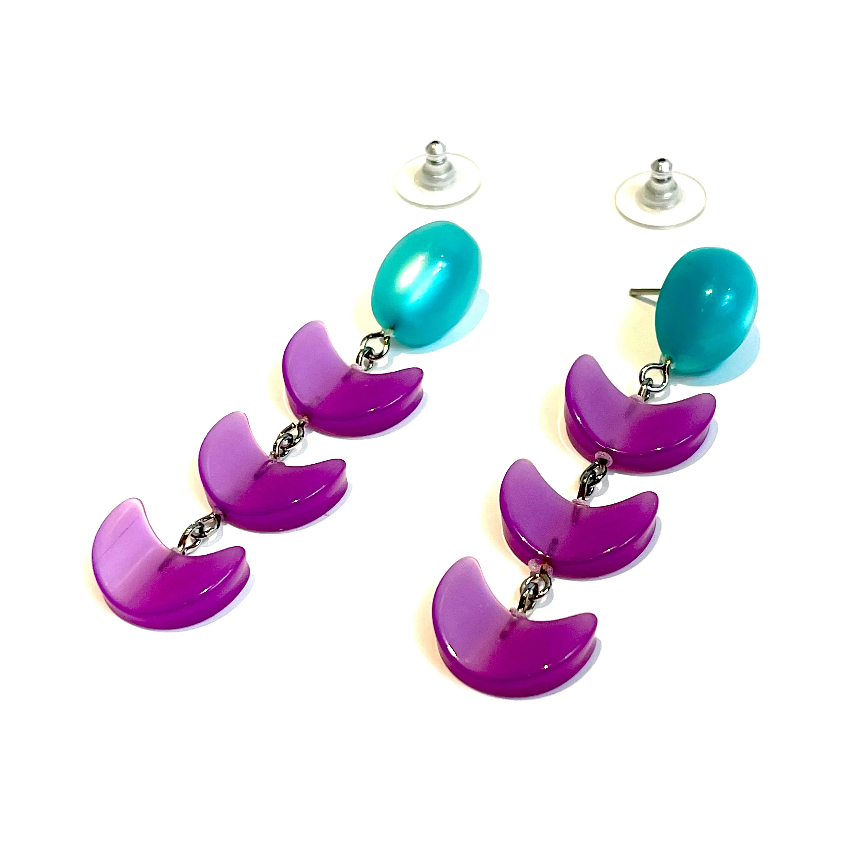 Teal and Lilac Moonglow Fish Scale Earrings