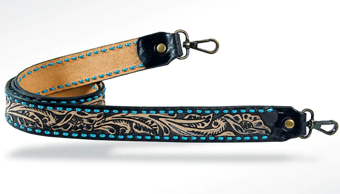 TEAL STITCHED TOOLED PURSE STRAP