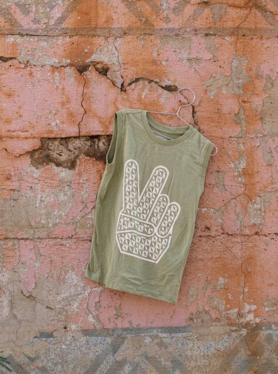 TINY WHALES PEACE OUT MUSCLE TANK | ARMY