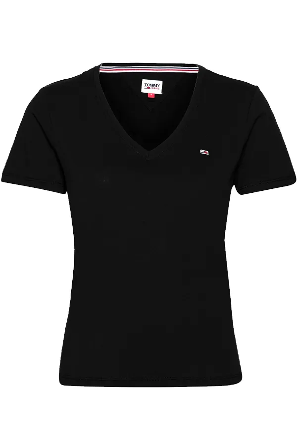 Tommy Hilfiger Women TJW V-Neck Logo Tee Black