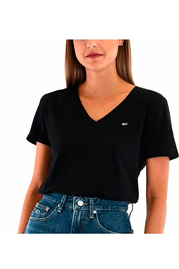 Tommy Hilfiger Women TJW V-Neck Logo Tee Black