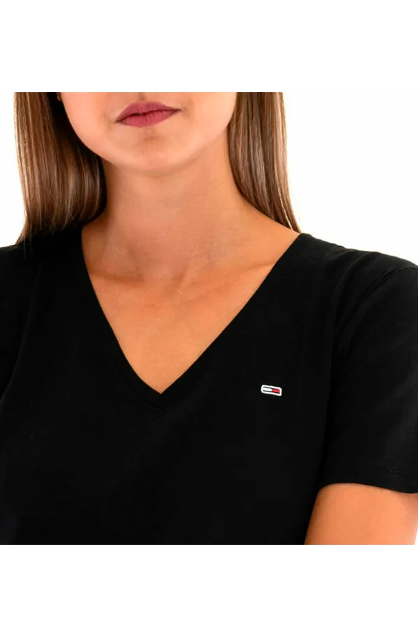 Tommy Hilfiger Women TJW V-Neck Logo Tee Black