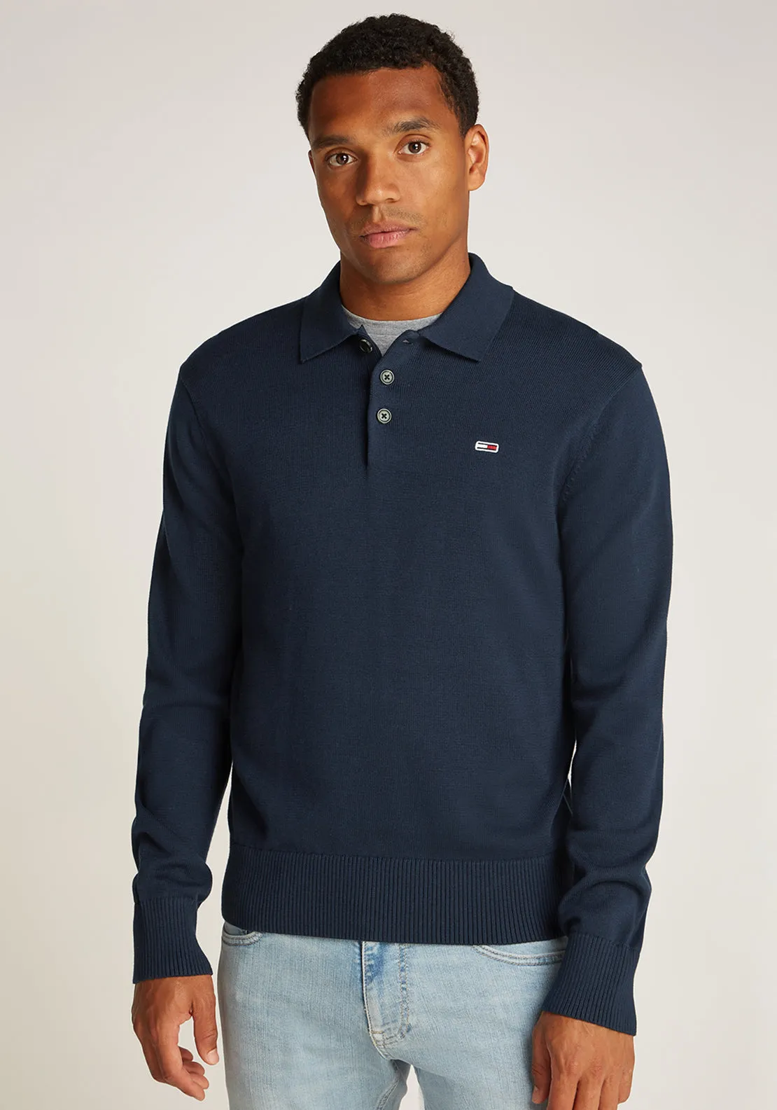 Tommy Jeans Essential Long Sleeve Polo Sweater, Dark Night Navy