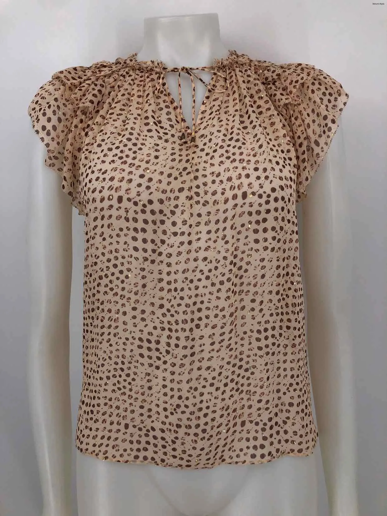 ULLA JOHNSON Cream Brown Print Ruffle Size SMALL (S) Top