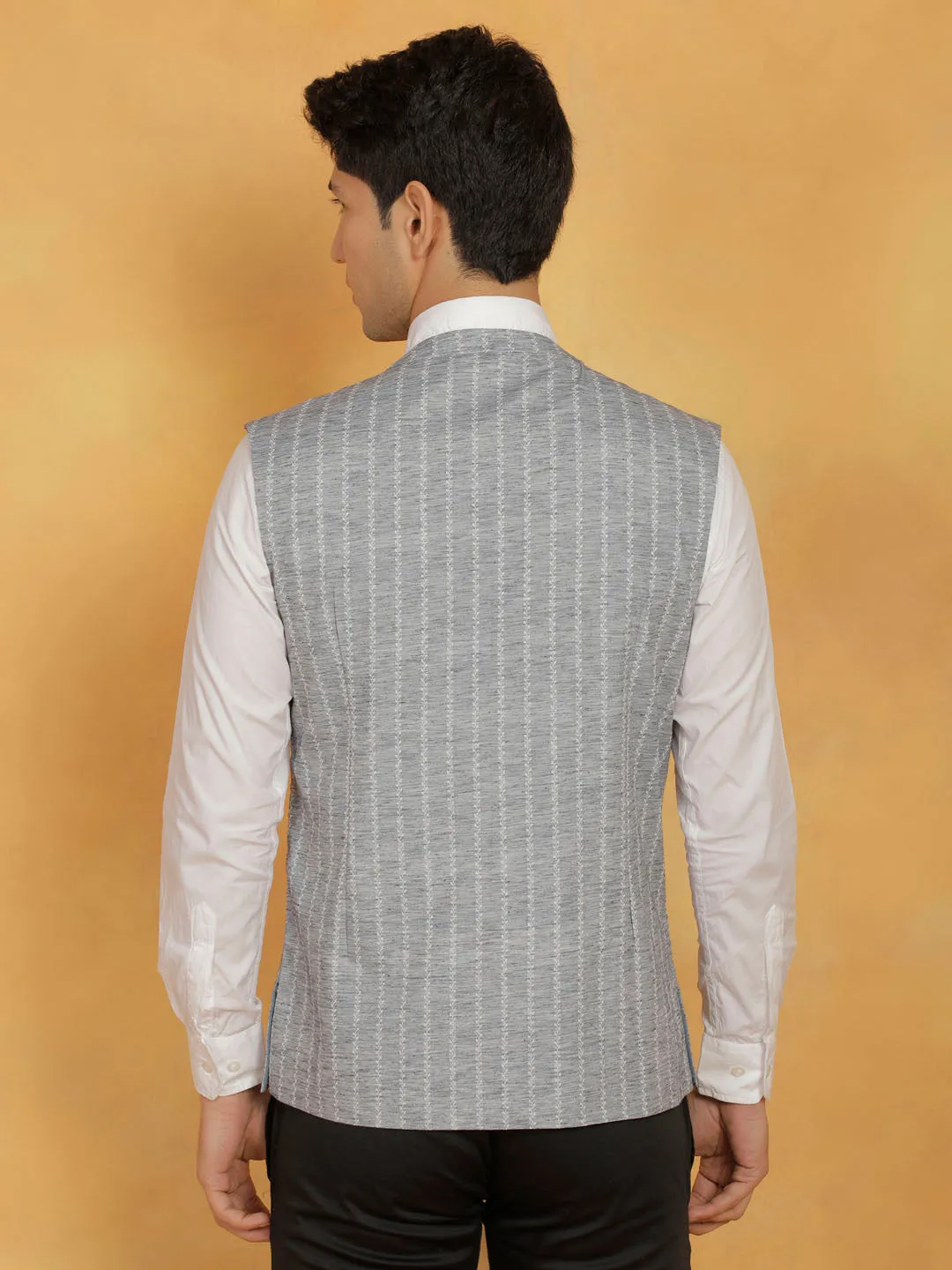 VASTRAMAY Men's Beige Cotton Nehru Jacket