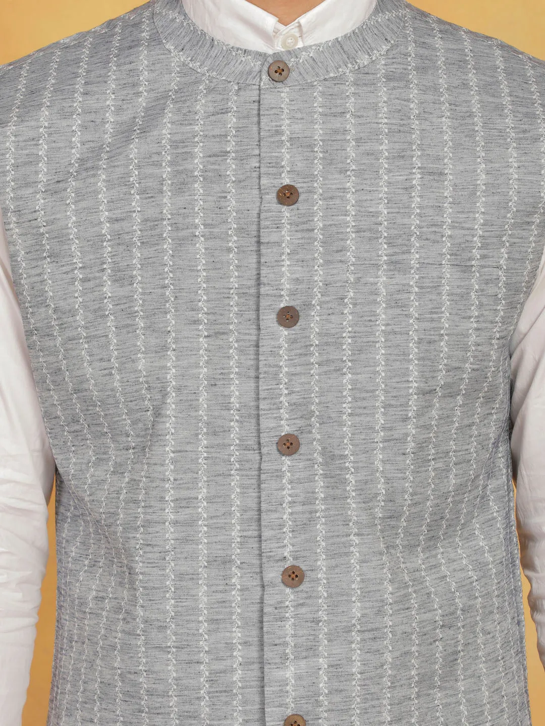 VASTRAMAY Men's Beige Cotton Nehru Jacket