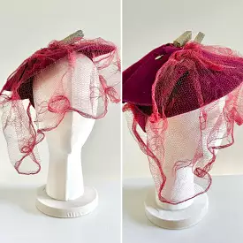 Vintage 1940s Burgundy Veiled Tilt Hat / 40s New York Creation Hat