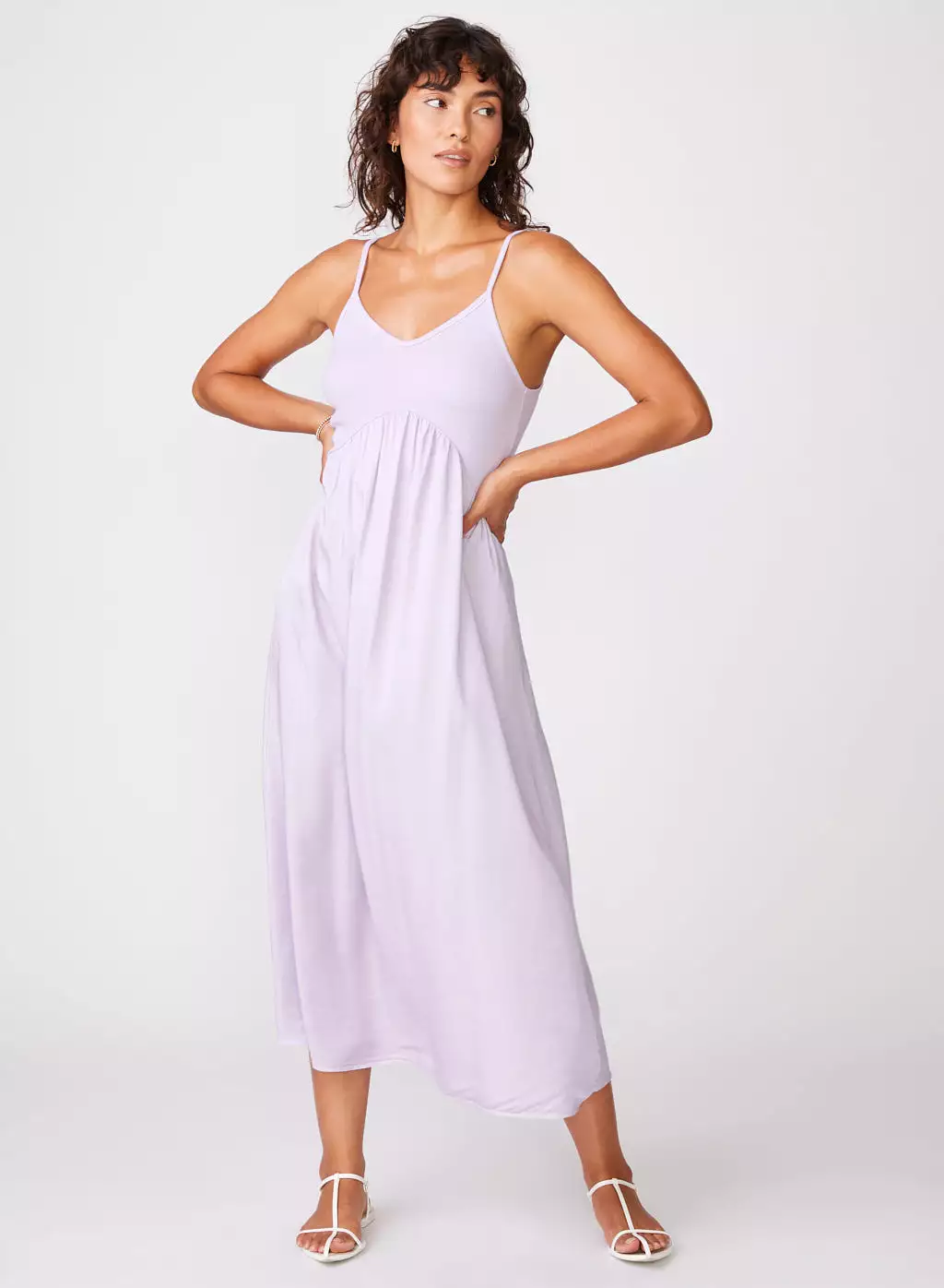 Viscose Satin Mixed Media Cami Dress in Lilac