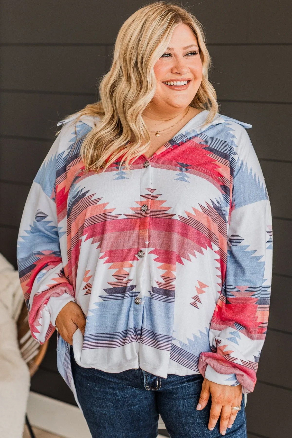 Weekend Out West Aztec Button Top- Cream