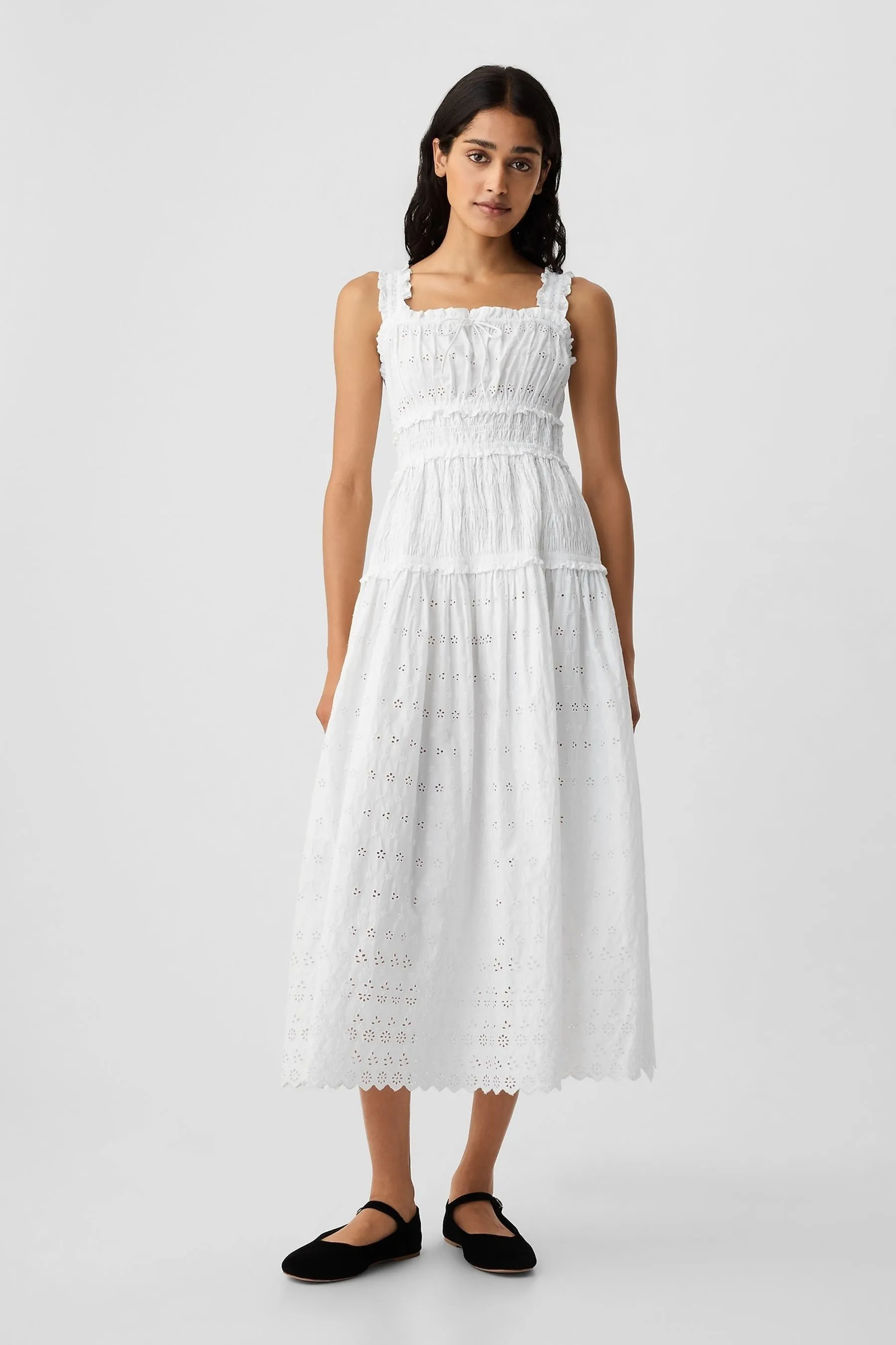 White DÔEN Eyelet Midi Dress