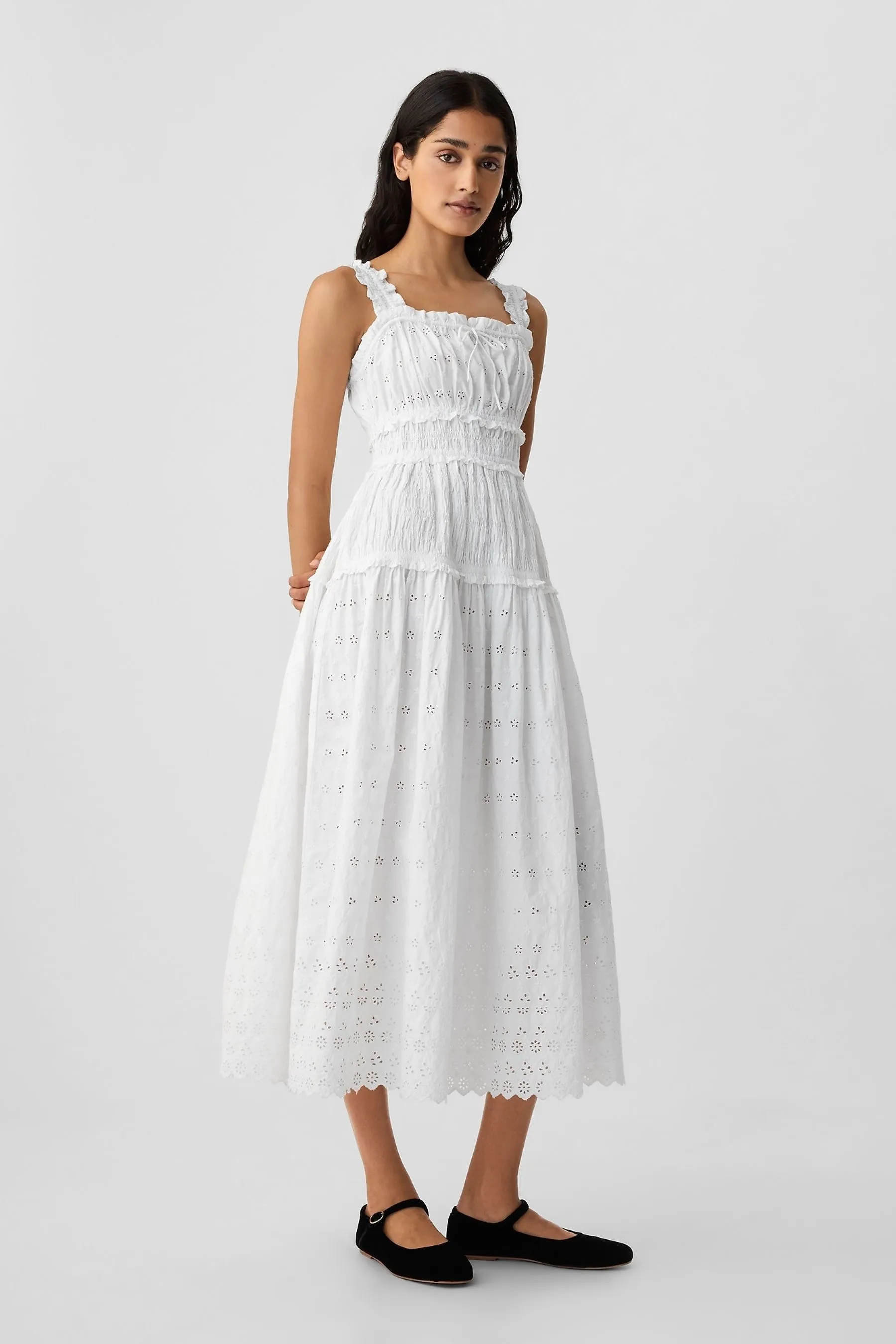 White DÔEN Eyelet Midi Dress