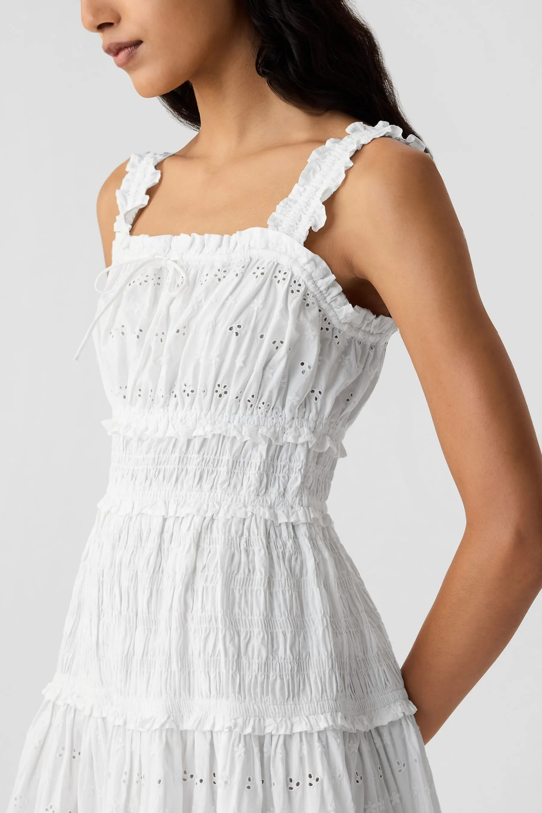 White DÔEN Eyelet Midi Dress