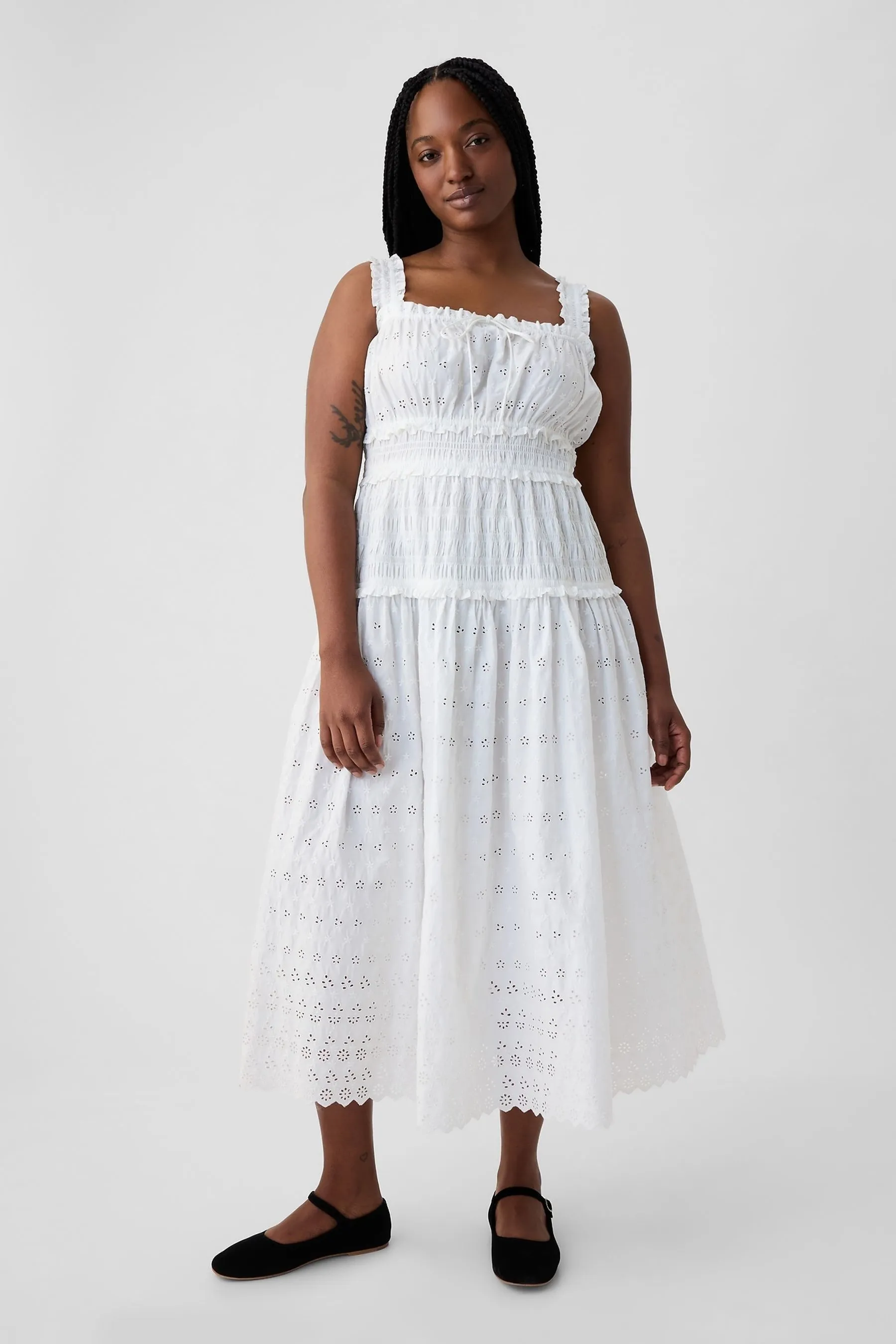 White DÔEN Eyelet Midi Dress