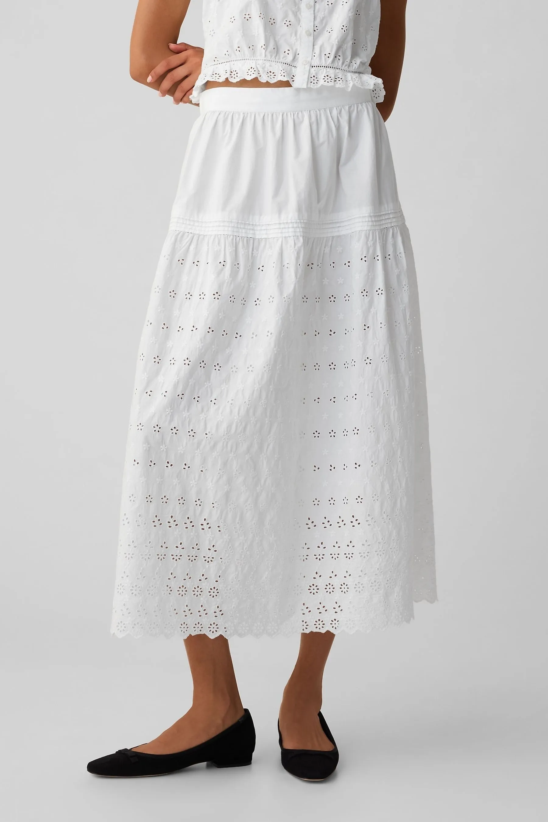 White x DÔEN Eyelet Midi Skirt