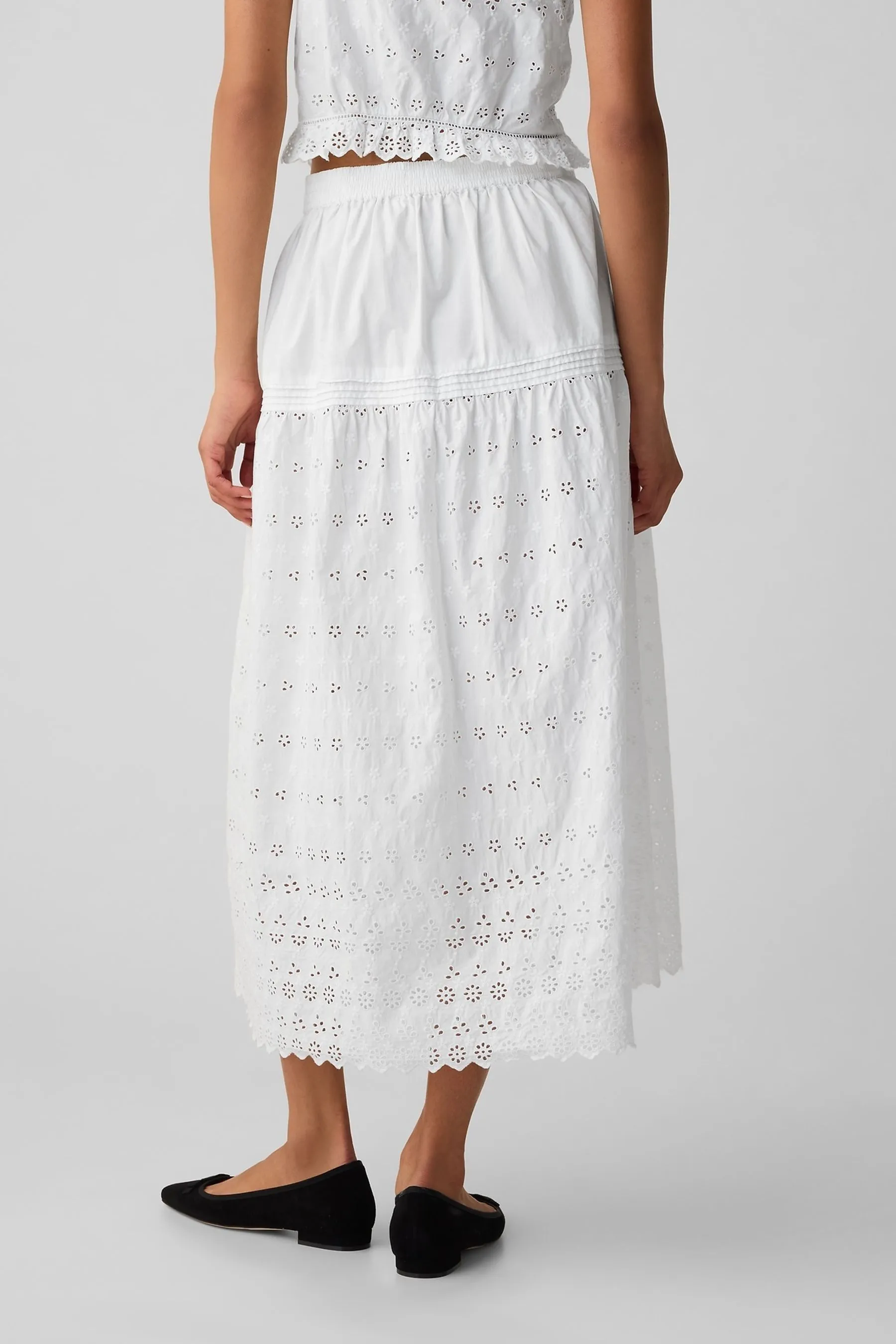 White x DÔEN Eyelet Midi Skirt