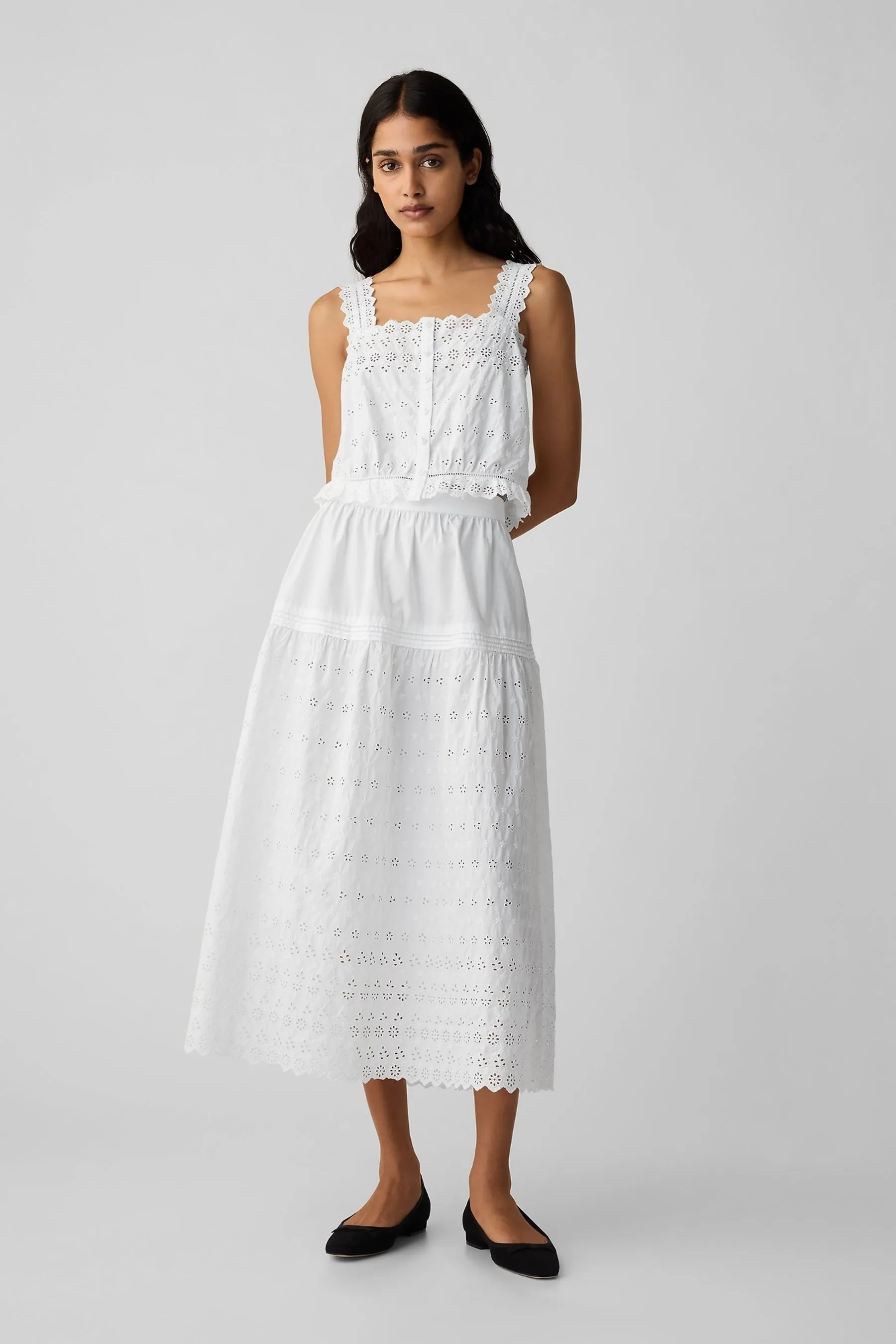 White x DÔEN Eyelet Midi Skirt