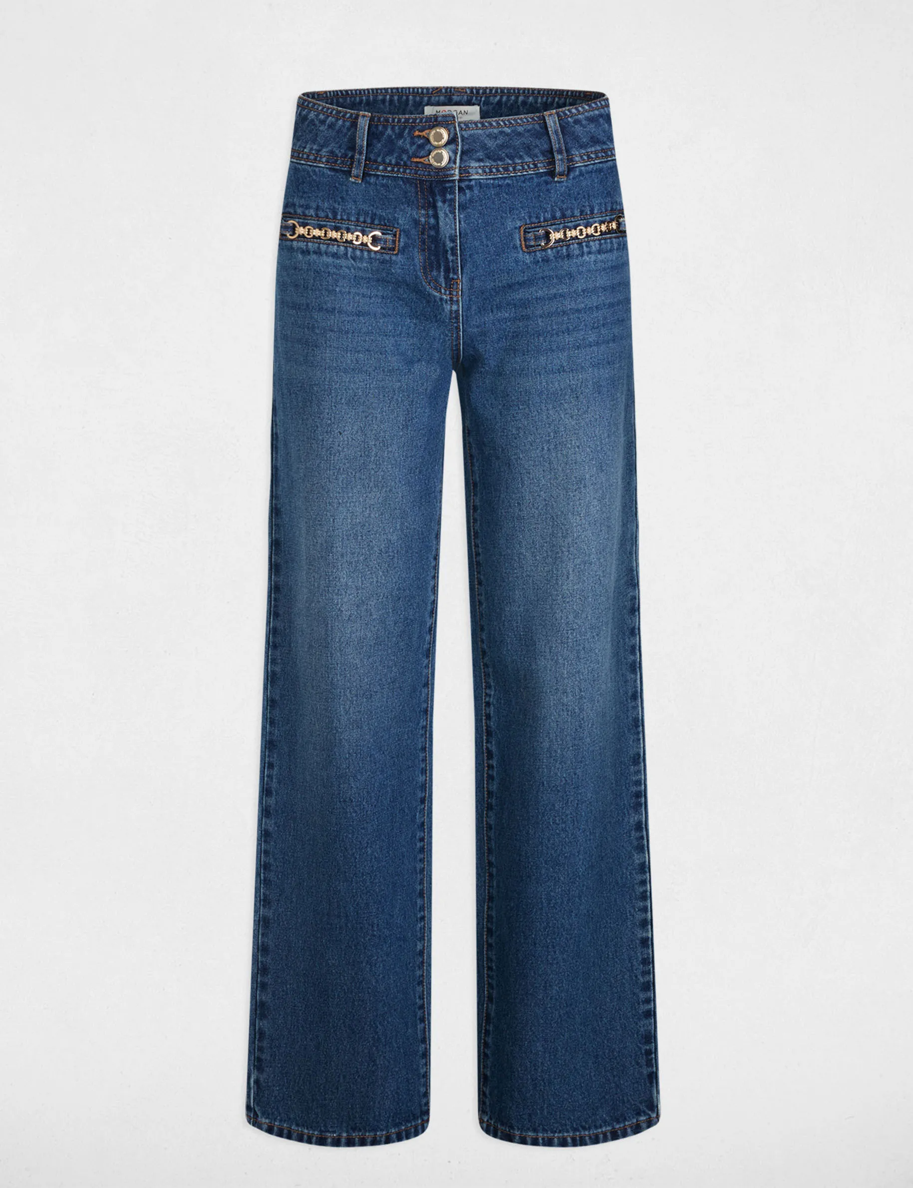 Wide leg jeans chain details stone denim women