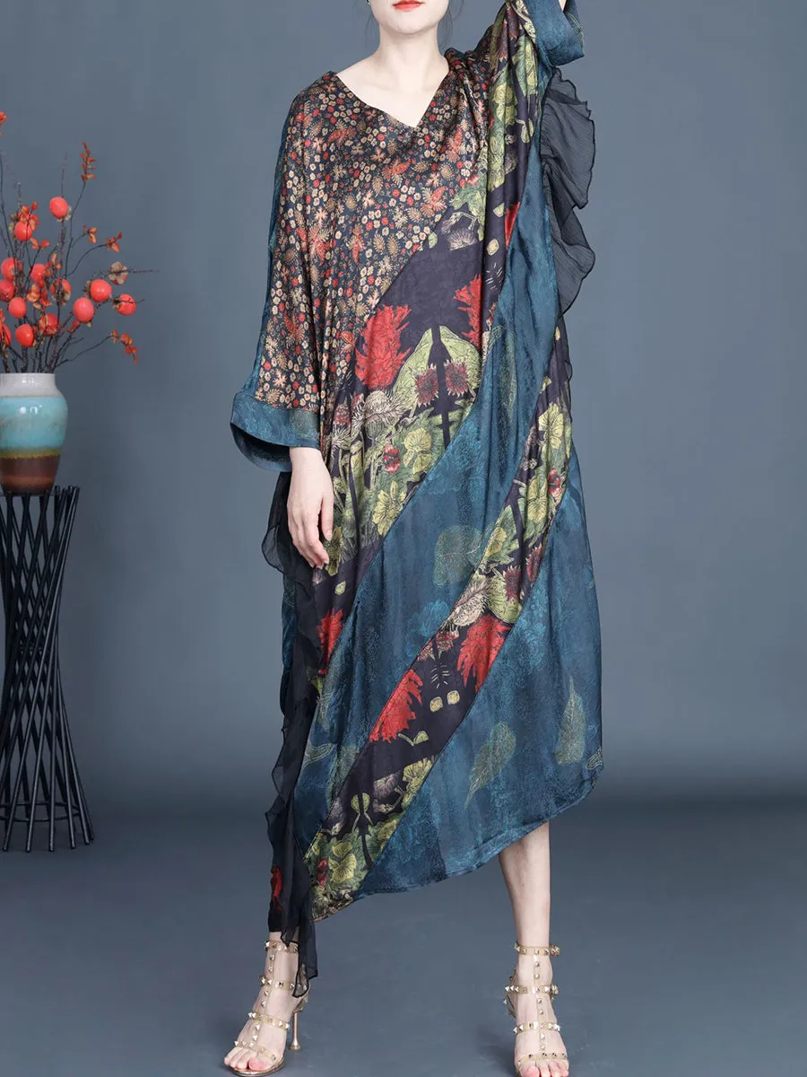 Women Summer Artsy Floral Spliced V-Neck Dress SC1006