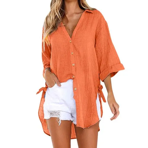 Women's Cardigan Blouse 3/4 Length Sleeve Blouses Button Casual Vacation Tropical Solid Color