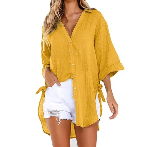 Women's Cardigan Blouse 3/4 Length Sleeve Blouses Button Casual Vacation Tropical Solid Color