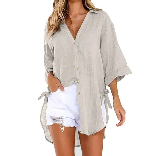 Women's Cardigan Blouse 3/4 Length Sleeve Blouses Button Casual Vacation Tropical Solid Color