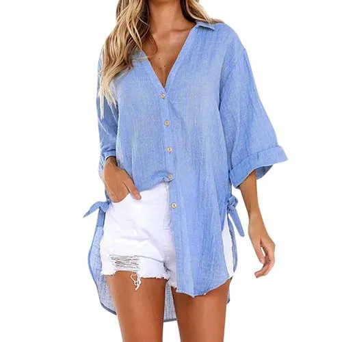 Women's Cardigan Blouse 3/4 Length Sleeve Blouses Button Casual Vacation Tropical Solid Color