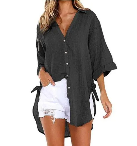 Women's Cardigan Blouse 3/4 Length Sleeve Blouses Button Casual Vacation Tropical Solid Color